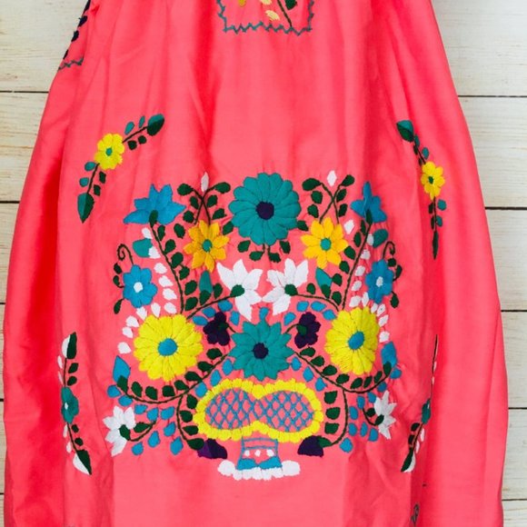 Womens Embroidered Strapless Coral Pink - Picture 7 of 9